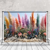 Aperturee - Boho Colorful Flowers Feather Spring Photo Backdrop